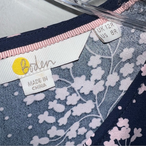 Boden 3/4 Sleeve Shift Dress-Ruffle Sleeves & Hem-Blue Pink Floral-Size 8 - Picture 6 of 9